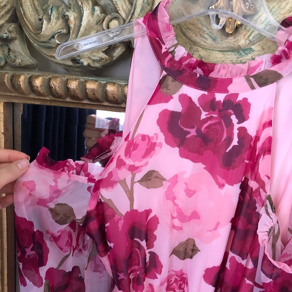 Pink Floral Off Shoulder Midi Dress - Picture 10 of 12